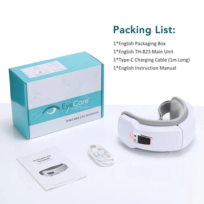 Masajeador ocular eléctrico Compresa caliente Alivio del estrés Calefacción Vibración Masaje Conectar música Relajación Cuidado ocular plegable Gafas inteligentes