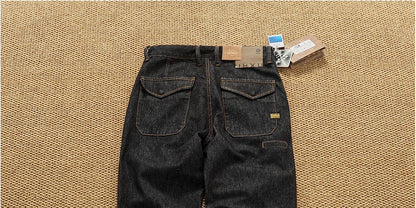 Jeans cónicos casuales rectos lavados de mezclilla de alta gama con corte 3D, peso pesado, estilo retro americano, cómodos, a la moda para hombres, Otoño 2025