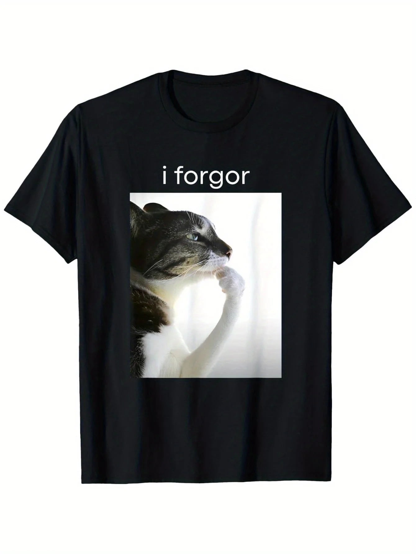 Divertida camiseta gráfica de gato tonto con meme "Se me olvidó" de Brainrot, para hombre y mujer, 100% algodón, cuello redondo, manga corta, uso casual