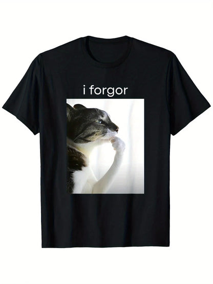 Divertida camiseta gráfica de gato tonto con meme "Se me olvidó" de Brainrot, para hombre y mujer, 100% algodón, cuello redondo, manga corta, uso casual