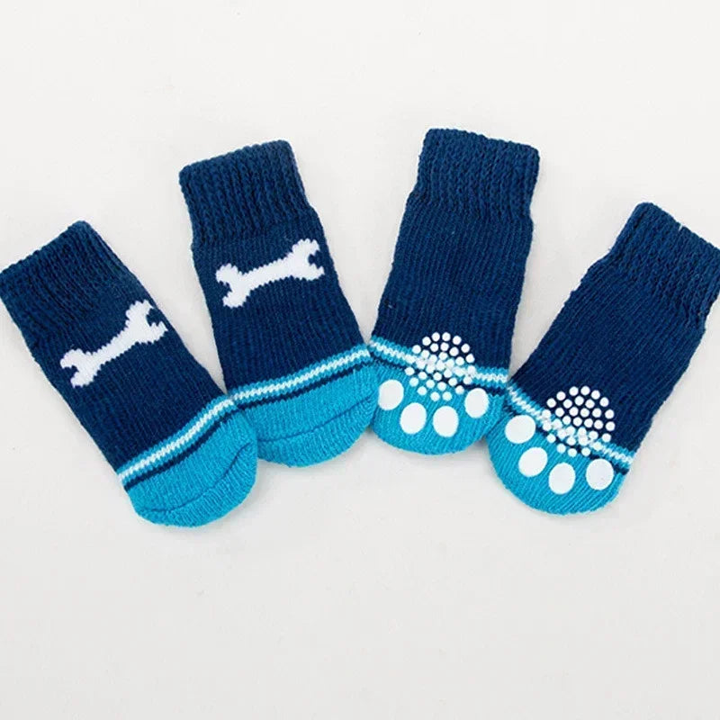 4 pzs./set calcetines para perros con patrón bonito, cubrepies cálidos antideslizantes, zapatos protectores para patas de cachorro, regalo de Navidad, accesorios para mascotas