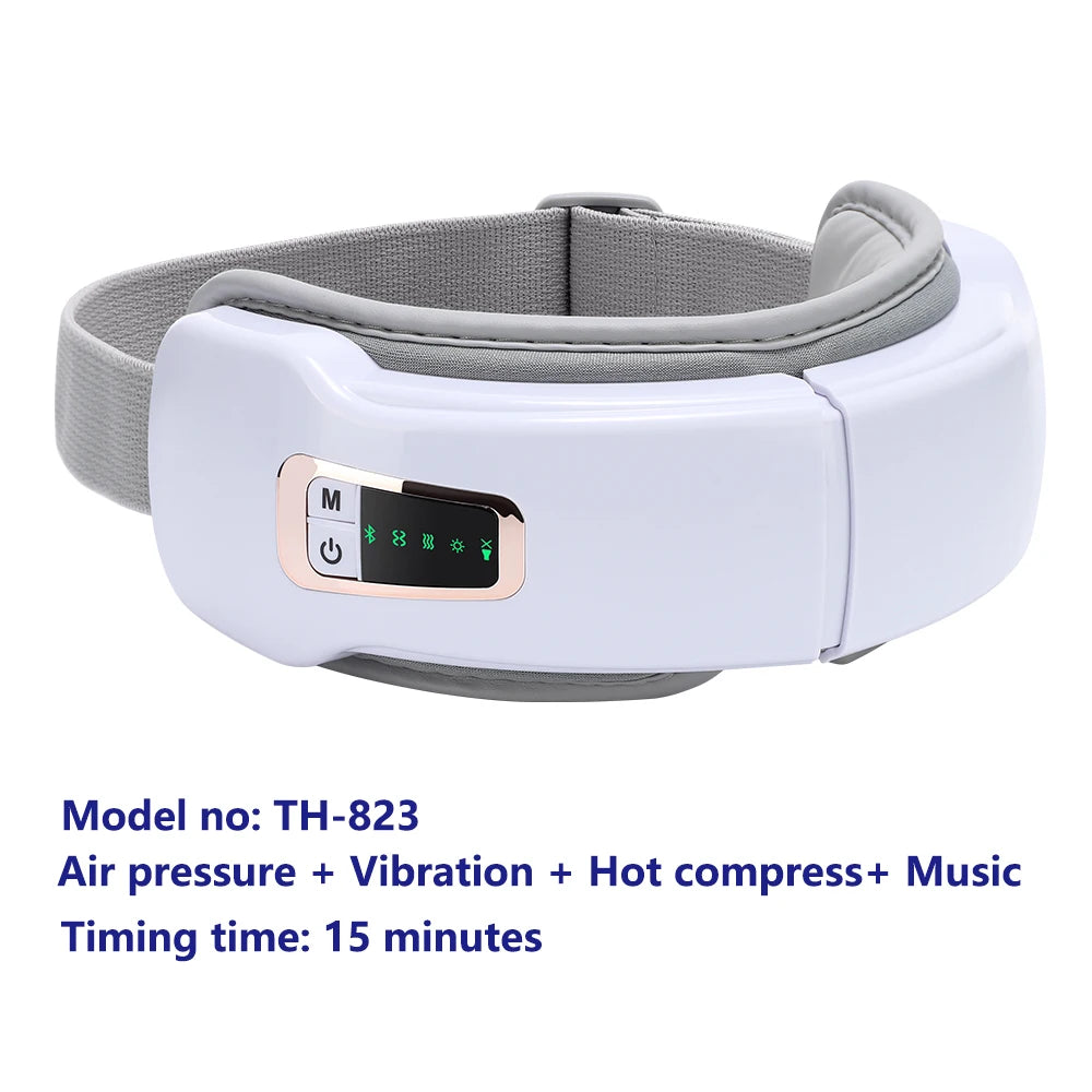 Masajeador ocular eléctrico Compresa caliente Alivio del estrés Calefacción Vibración Masaje Conectar música Relajación Cuidado ocular plegable Gafas inteligentes