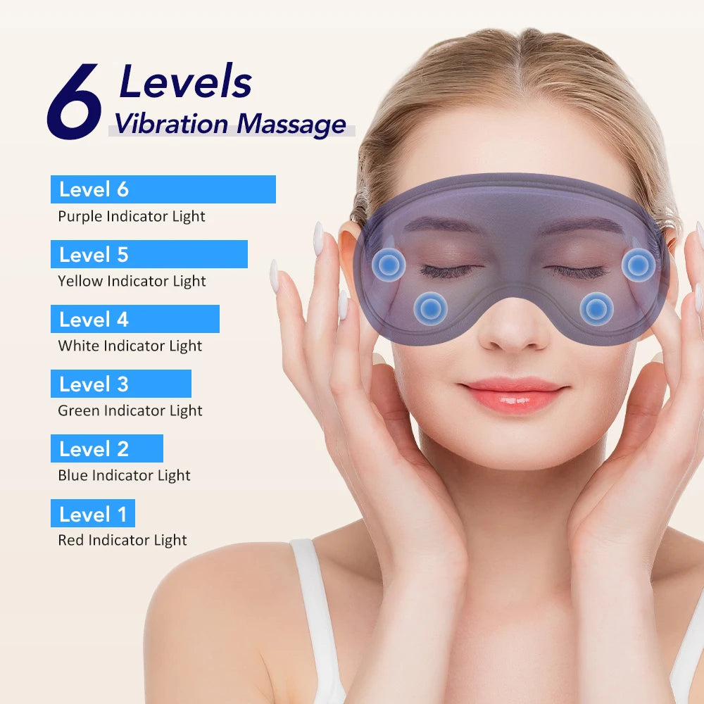Masajeador ocular eléctrico Compresa caliente Alivio del estrés Calefacción Vibración Masaje Conectar música Relajación Cuidado ocular plegable Gafas inteligentes