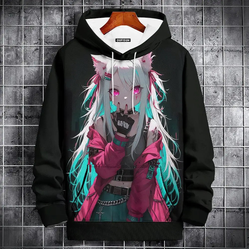 Sudadera con capucha de anime para hombre, a la moda, con estampado gráfico, estilo hip hop, ropa de calle, para primavera y otoño, sudaderas con capucha de gran tamaño para hombre