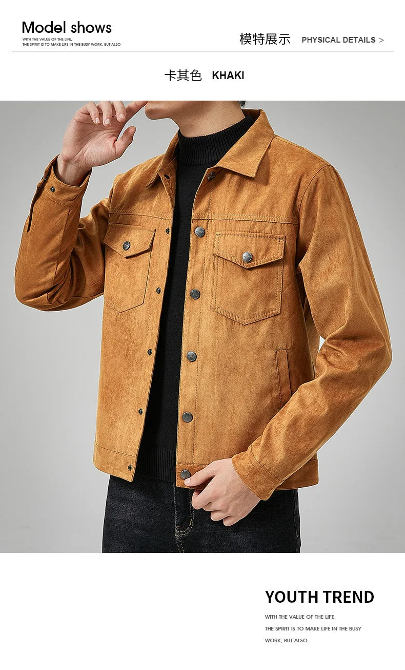 Chaqueta estilo británico de primavera y otoño para hombre, chaqueta informal de gamuza, moderna con botones, personalidad informal, ropa nueva para hombre.