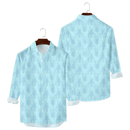 Hawaiian Men Shirts Fish Swarm Fishbone Print Full Sleeve Casual Button Up Beach Parties Travel Poolside Ocean Punk Fusion Shirt
