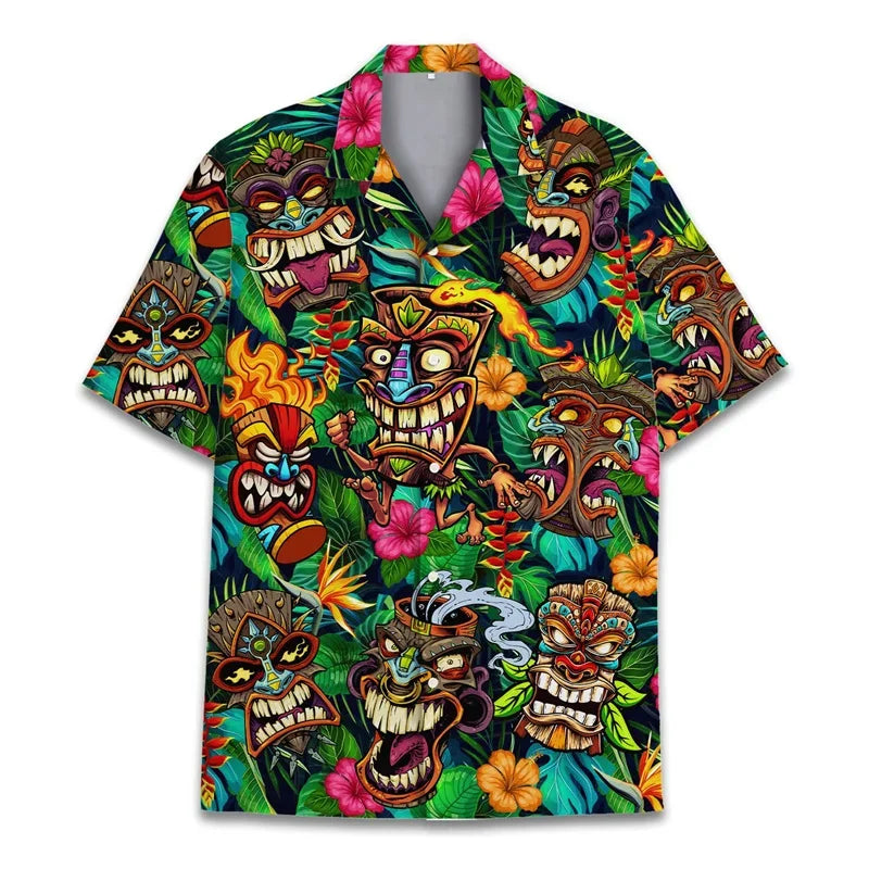 3D Printed Monkey Floral Leaf Hawaiian Shirt Men Orangutan Graphic Blouse Summer Holiday Short Sleeves Street Beach Aloha Shirts