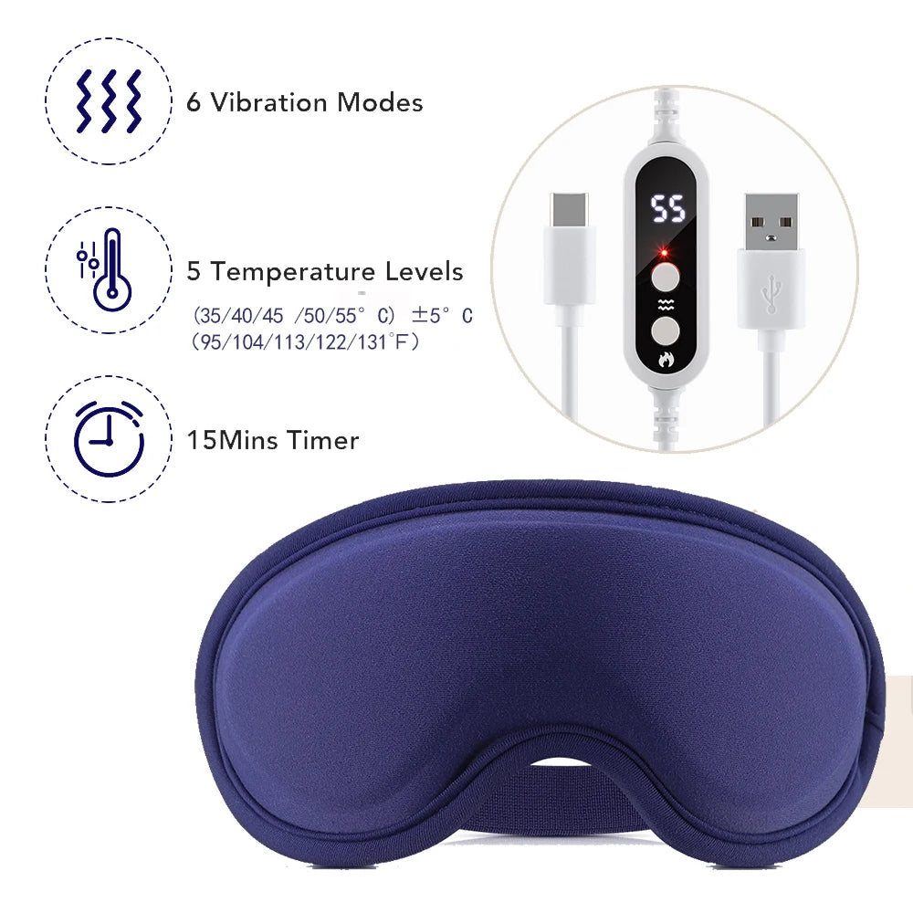 Masajeador ocular eléctrico Compresa caliente Alivio del estrés Calefacción Vibración Masaje Conectar música Relajación Cuidado ocular plegable Gafas inteligentes