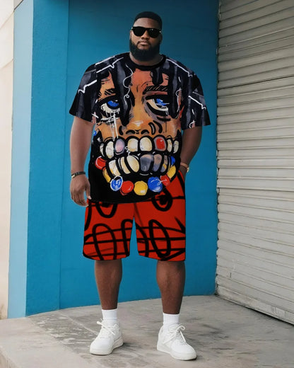 Traje casual de verano para hombre de talla grande - Camiseta de manga corta y pantalones cortos con estampado de leyendas del hip-hop, conjunto de dos piezas