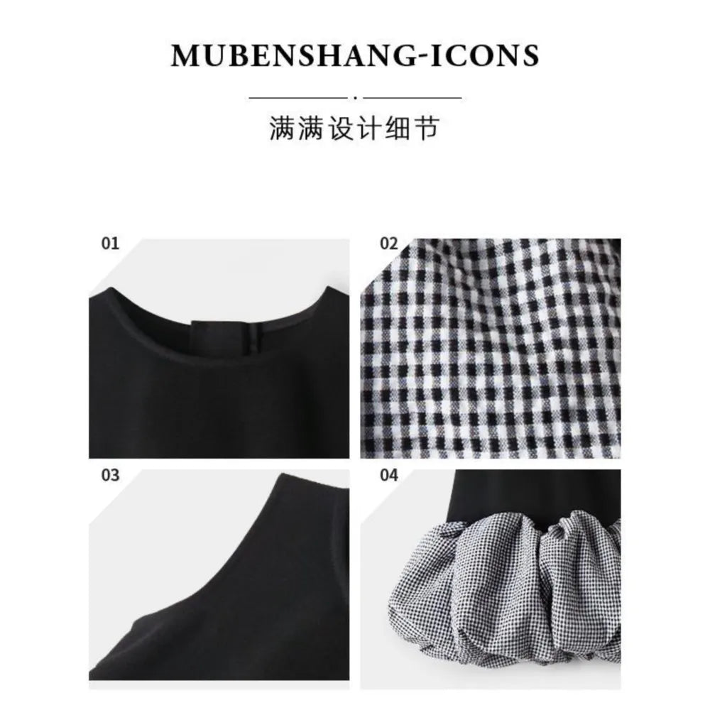 2025 Corea Niñas Bebé Vestido Verano Primavera Otoño Cuadros Retazos Vestidos Casuales Moda Niños Ropa Vestidos