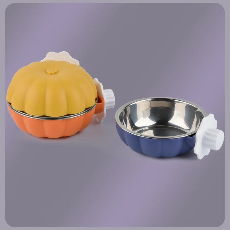 Recipiente para Comida y Agua para Mascotas Pequeñas con Forma de Calabaza, Tazón Elevador y Móvil para Transportín de Mascotas, Suministros para Alimentación de Mascotas