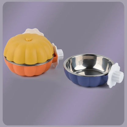 Recipiente para Comida y Agua para Mascotas Pequeñas con Forma de Calabaza, Tazón Elevador y Móvil para Transportín de Mascotas, Suministros para Alimentación de Mascotas