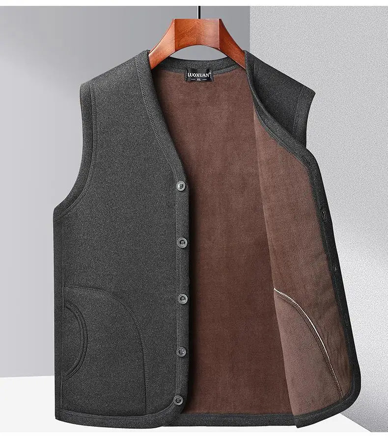 2026 Men's Autumn Winter Fashion V-neck Thickened Plus Velves Warm Vest Man Sleeveless Jackets Solid Slim Casual Waistcoat Male