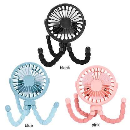 Ventilador de Cochecito para Bebés con Trípode Flexible, Ventilador Portátil de Mano con Carga USB, Mini Ventilador de Escritorio de 500mAh para Cochecito de Bebé y Estudiantes
