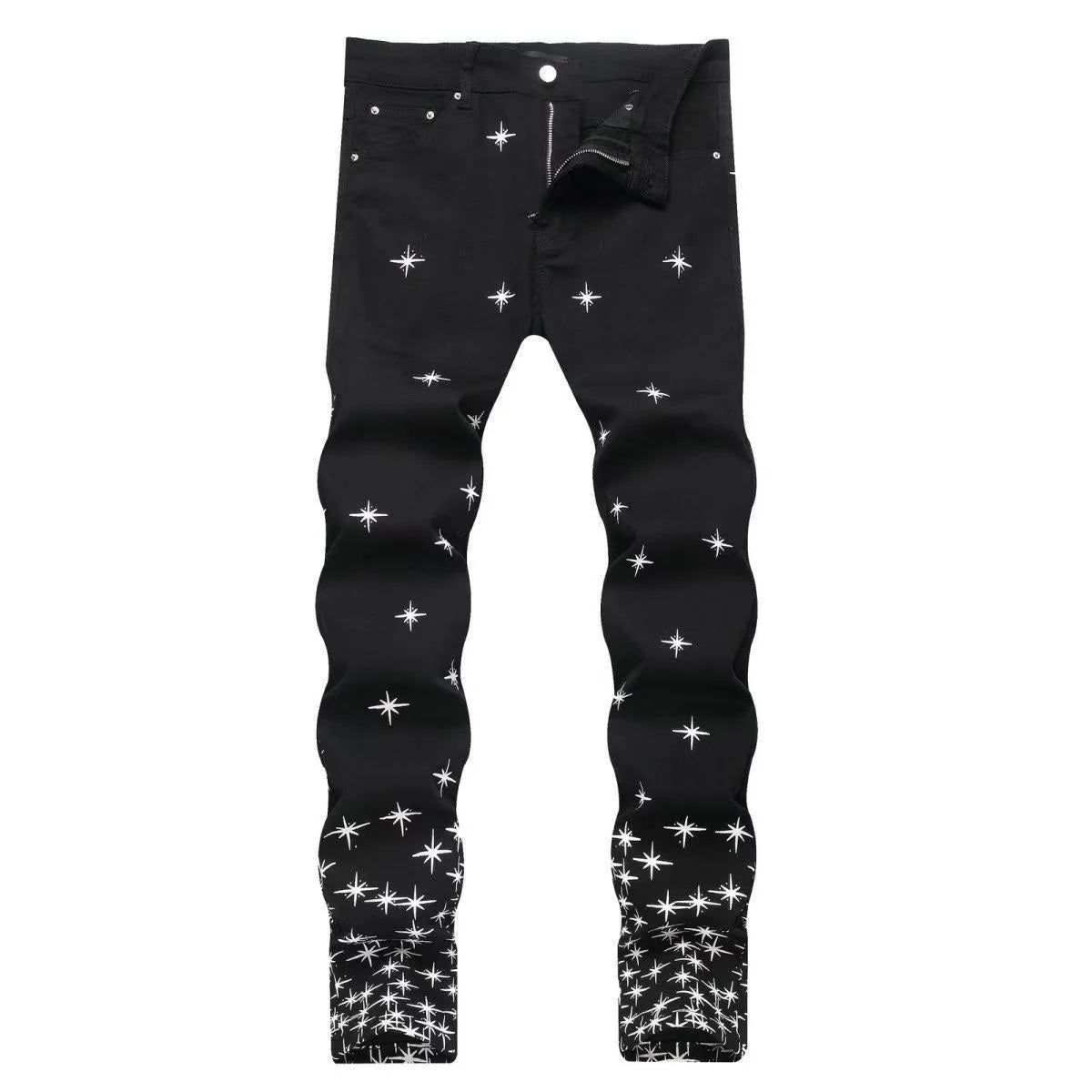 Pantalones vaqueros de hombre elásticos de tubo recto con estampado retro, tendencia de moda de otoño e invierno, vaqueros cómodos deportivos casuales de alta calidad