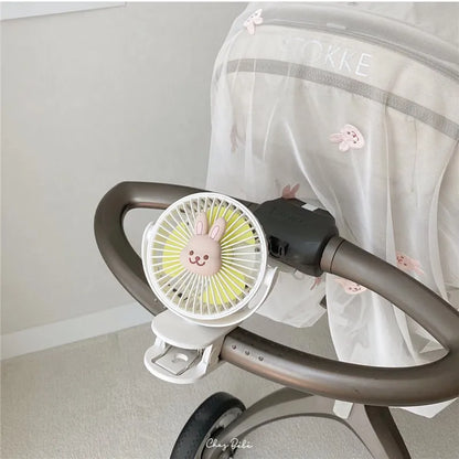 Ventiladores coreanos para cochecitos de bebé, ventilador portátil de clip para exteriores, lindo oso, conejo, ventilador eléctrico de mano recargable para el hogar, 3 velocidades