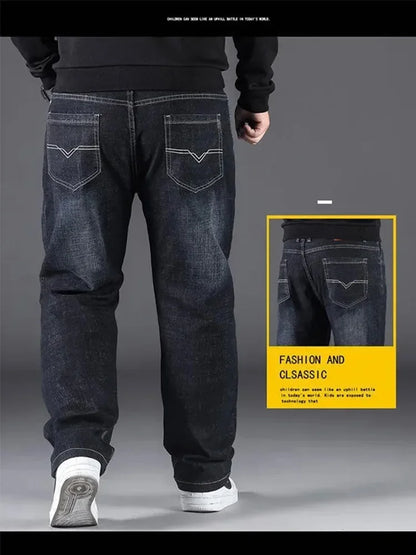 10XL Mens Black Jeans Oversize High Waist Loose Trousers Large Size Husband Plus Size Loose Denim Trousers Blue Male Denim Pants