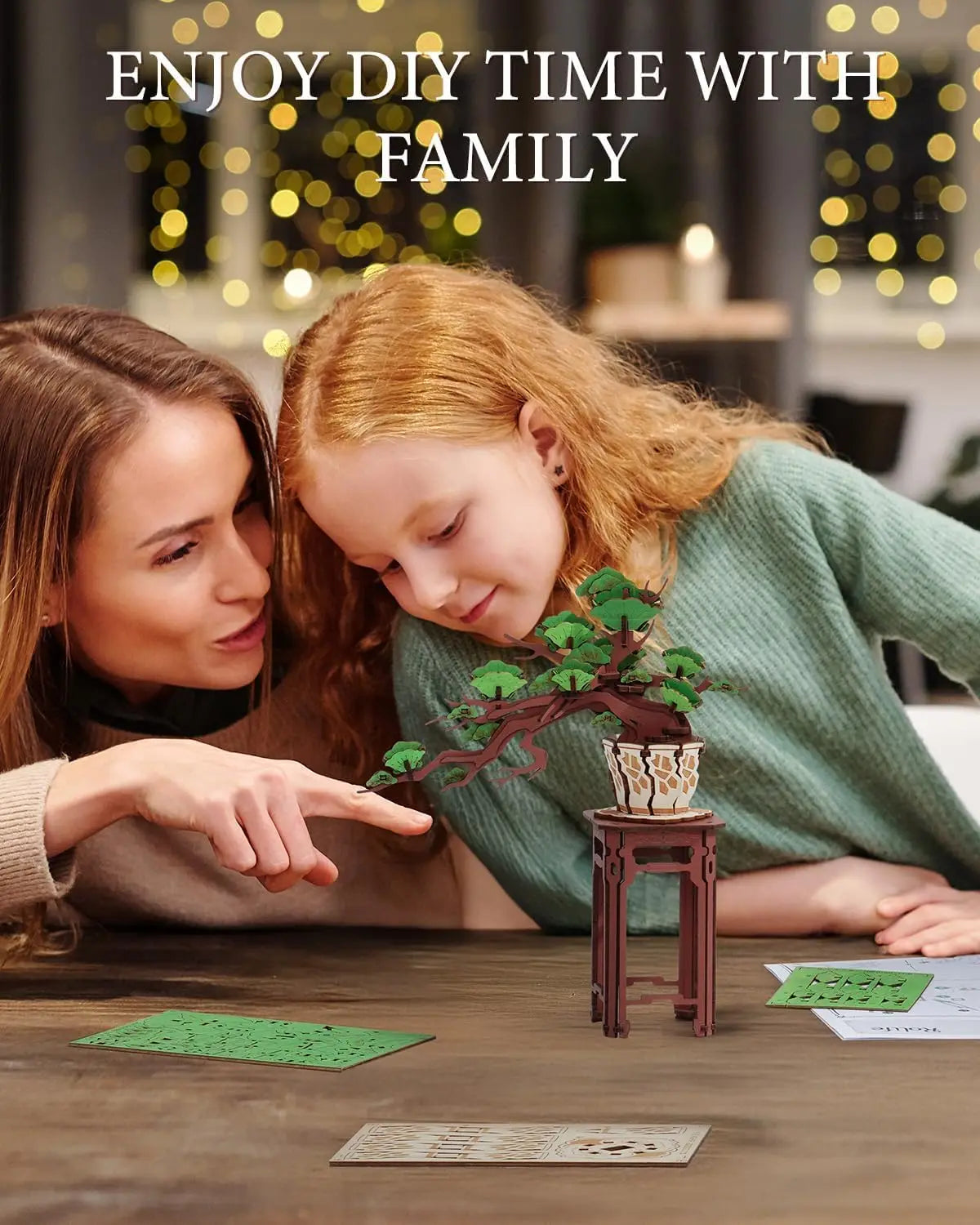 Robotime Rolife 3D Rompecabezas de Madera de Bonsái de Sakura Fácil Montaje Kit de Bonsái de Pino de Hoja Perenne Regalo de Navidad para la Familia Decoración del Hogar
