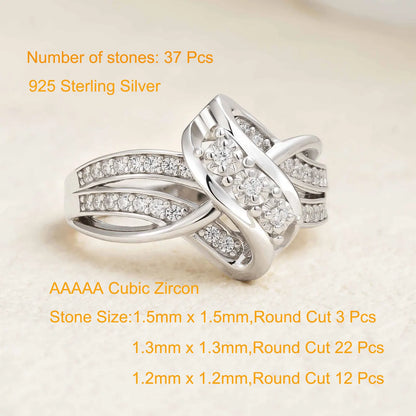 Newshe Anillos de compromiso de plata 925 para mujer, diseño de nudo único, circonita cúbica brillante AAAAA, anillo llamativo