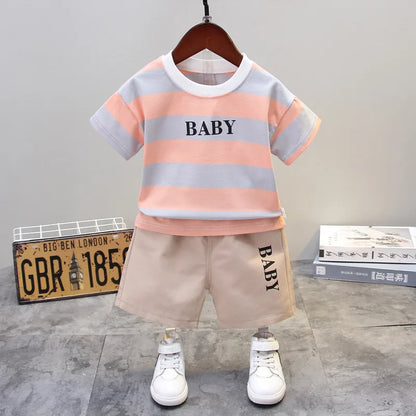 Ropa de verano para niños, camisetas informales de algodón a rayas, pantalones cortos, conjunto de 2 piezas, atuendo infantil para niños pequeños, chándales de 0 a 5 años