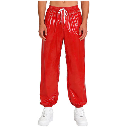 Pantalones Holgados Brillantes para Hombre Y2K con Cordón en la Cintura, Elástico en la Cintura, Bolsillos Laterales, Pantalones de Chándal Holgados y Brillantes, Disfraces de Hip Hop