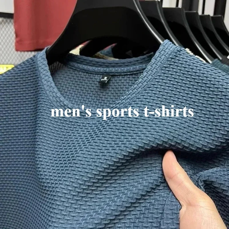 Summer Ice Silk Men's T-shirt Elastic Mesh Round Neck Half Sleeve Base Shirt Breathable Comfortable Short