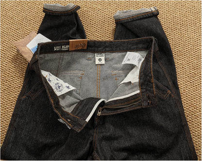 Jeans cónicos casuales rectos lavados de mezclilla de alta gama con corte 3D, peso pesado, estilo retro americano, cómodos, a la moda para hombres, Otoño 2025