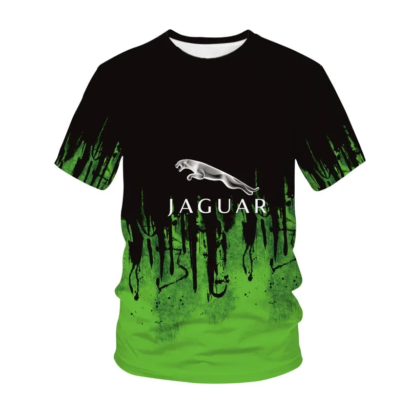 Camisetas Jaguar para hombre y mujer, ropa de calle con estampado de carreras 3D, deportiva, casual, a la moda, oversize, cuello redondo