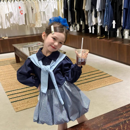 2025 Corea Niñas Bebé Vestido Verano Primavera Otoño Cuadros Retazos Vestidos Casuales Moda Niños Ropa Vestidos