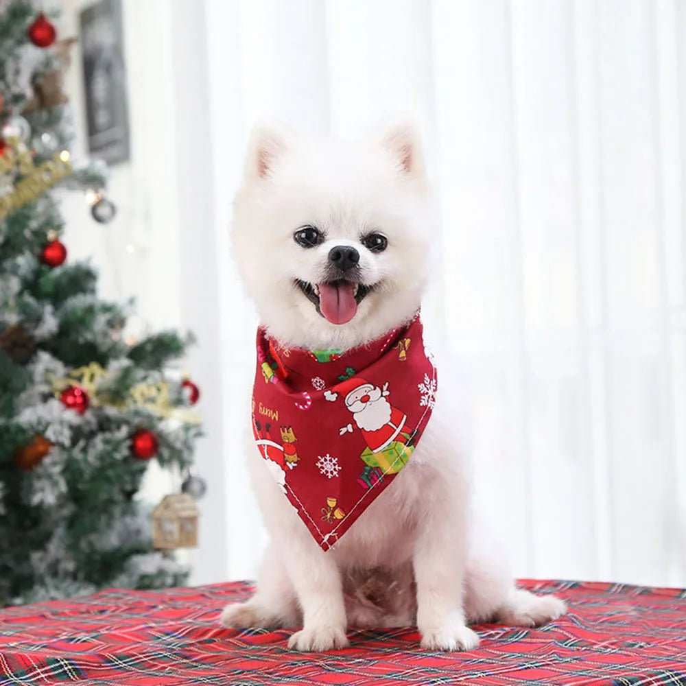 Christmas Dog Bandanas Christmas Tree and Santa Claus Dog Scarf for Boys and Girls Holiday Bandana for Cats Xmas Pet Accessories