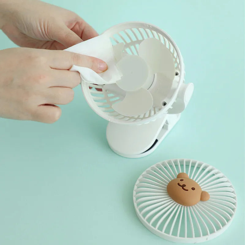 Ventiladores coreanos para cochecitos de bebé, ventilador portátil de clip para exteriores, lindo oso, conejo, ventilador eléctrico de mano recargable para el hogar, 3 velocidades