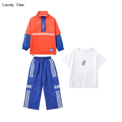Chaqueta de hip hop para niños Pantalones cargo de contraste Sudaderas para niñas Conjuntos de ropa de baile callejero Chándal para niños Ropa urbana infantil