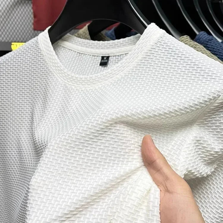 Summer Ice Silk Men's T-shirt Elastic Mesh Round Neck Half Sleeve Base Shirt Breathable Comfortable Short