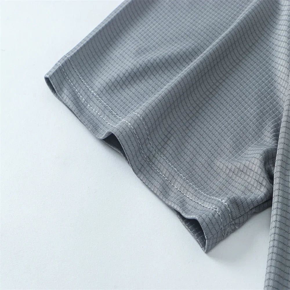 Camiseta de verano elástica para hombre, transpirable, de seda helada, de manga corta, casual, de secado rápido, para gimnasio, correr, ropa masculina