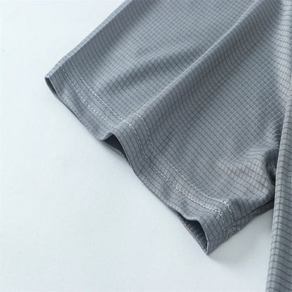 Camiseta de verano elástica para hombre, transpirable, de seda helada, de manga corta, casual, de secado rápido, para gimnasio, correr, ropa masculina