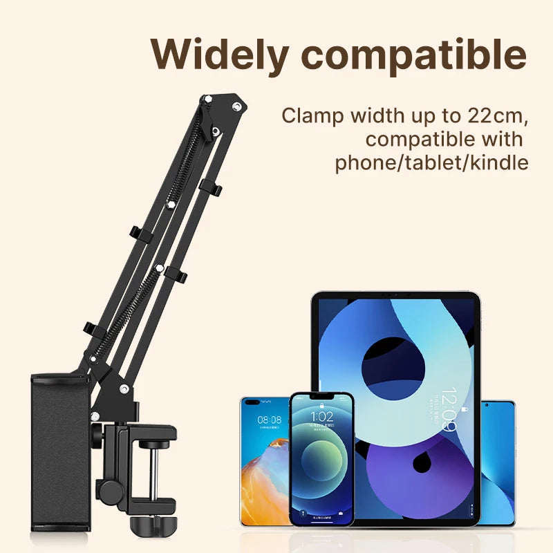 Ulanzi T2 Soporte de escritorio de metal con brazo largo, soporte para tablet de cama, soporte perezoso de escritorio, soporte para iPad, smartphone, brazo articulado para micrófono
