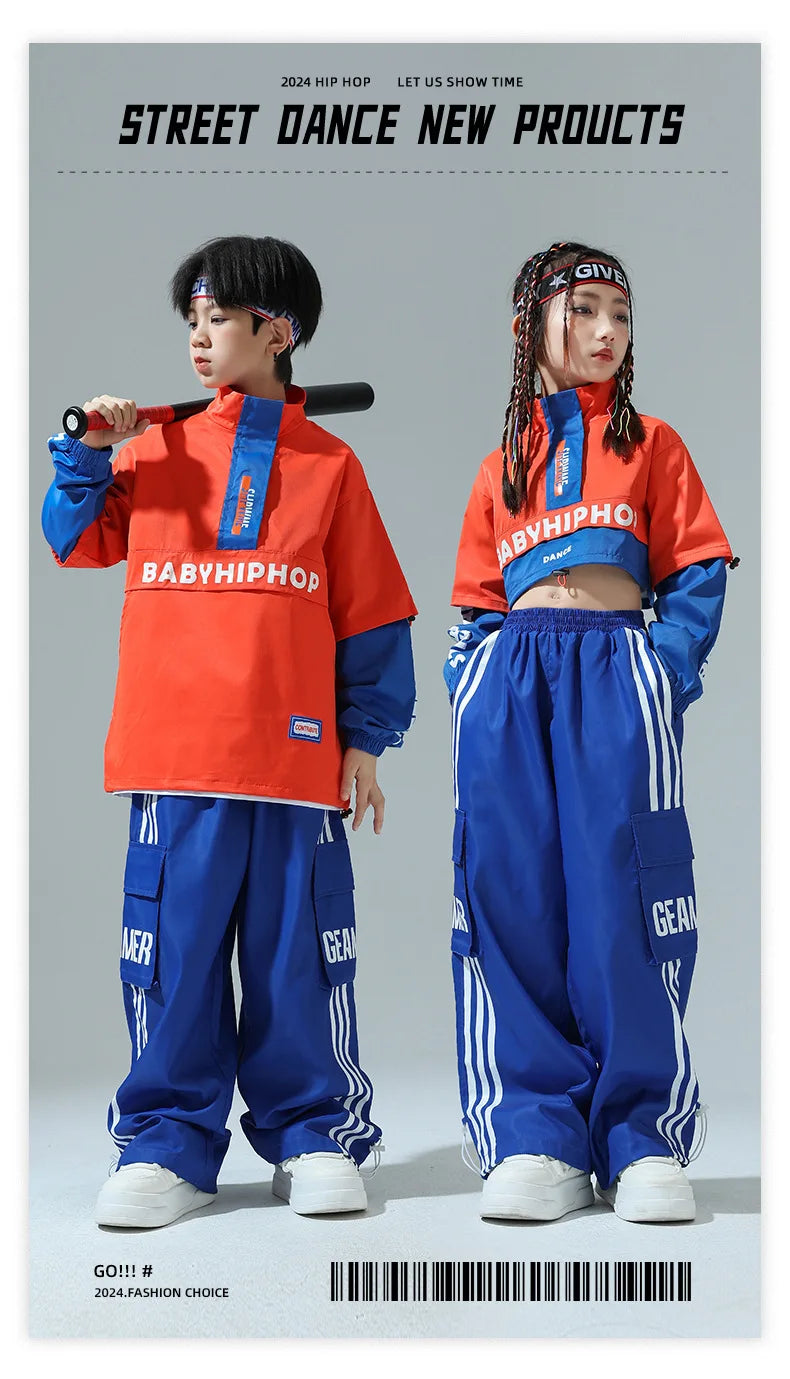 Chaqueta de hip hop para niños Pantalones cargo de contraste Sudaderas para niñas Conjuntos de ropa de baile callejero Chándal para niños Ropa urbana infantil
