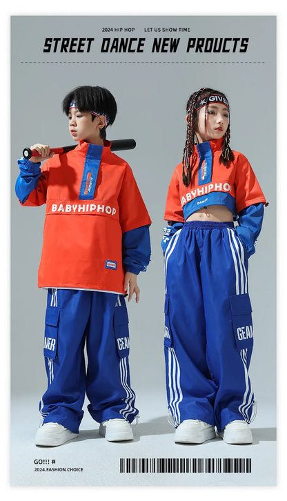 Chaqueta de hip hop para niños Pantalones cargo de contraste Sudaderas para niñas Conjuntos de ropa de baile callejero Chándal para niños Ropa urbana infantil