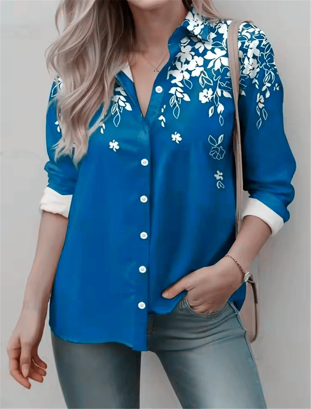 Camisas de manga larga para mujer con estampado floral, nueva blusa de calle con estampado de flores 3D para mujer, camisa informal para todas las estaciones.