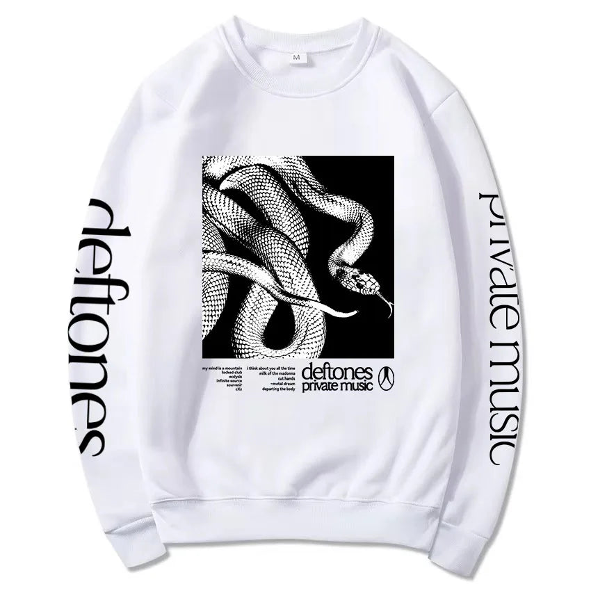 Sudadera de manga larga con lista de canciones Private Music Deftones Rock Band estampada con capucha, cuello redondo, informal, suelta, para hombre, otoño