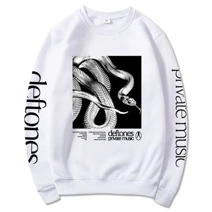 Sudadera de manga larga con lista de canciones Private Music Deftones Rock Band estampada con capucha, cuello redondo, informal, suelta, para hombre, otoño