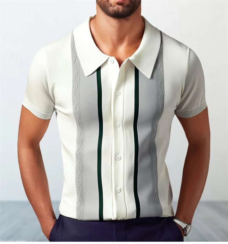 Camisas tipo polo Jacquard estilo europeo para hombre, tejido de punto, informal de negocios, frescura veraniega, viscosa de calidad, elásticas, sedosas