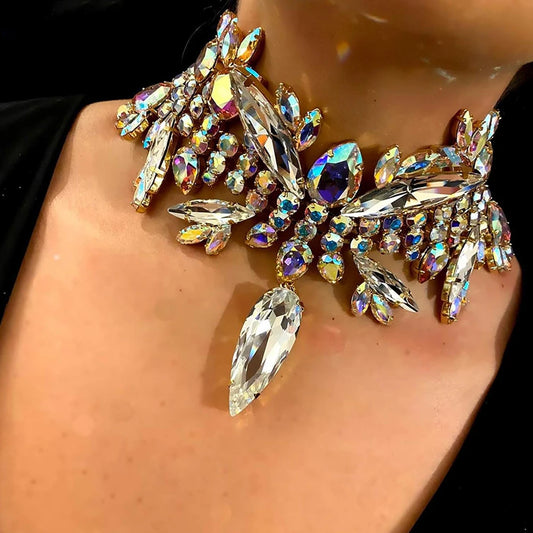 Stonefans Juego de collar y pendientes geométricos, accesorios de cristal para mujer, fiesta, bling, conjunto de joyas con pedrería, joyería