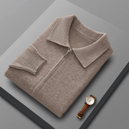 Suéter 100% Lana Merino para Hombre, Cuello Polo, Cierre de Cremallera, Cártigan de Negocios, Chaqueta de Cachemira, Tejido para Otoño Invierno