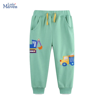 Little maven Pantalones deportivos CAR para bebés, ropa para niños con bordado de dibujos animados de excavadora, pantalones de algodón para niños, joggers