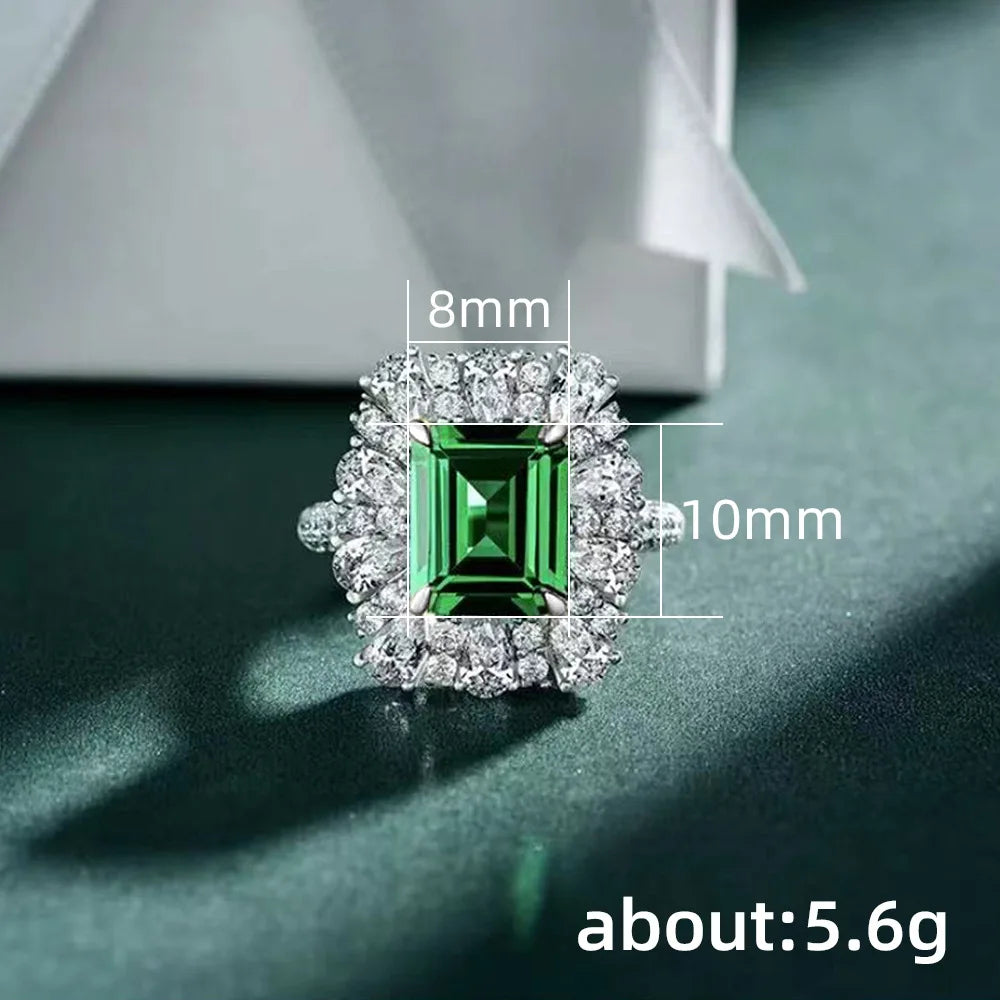European and American Anniversary Couple Gift: European and American New Geometric Ring Luxury Green Zircon Accessory