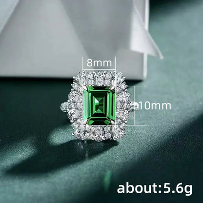 European and American Anniversary Couple Gift: European and American New Geometric Ring Luxury Green Zircon Accessory