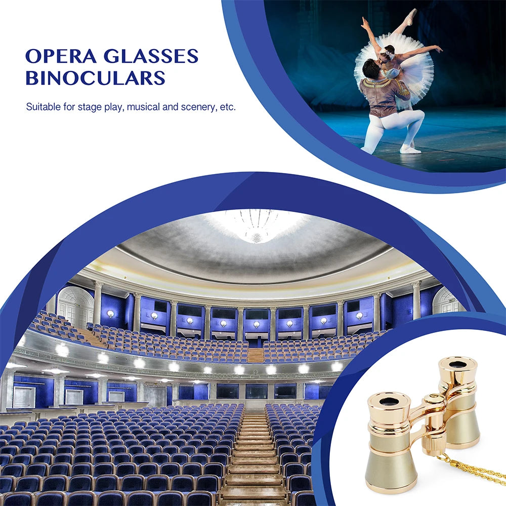 Prismáticos Gafas Ópera 3X25 Gafas Teatro Mini Prismáticos Compactos con Cadena para Adultos Mujeres Niños en Conciertos Musicales