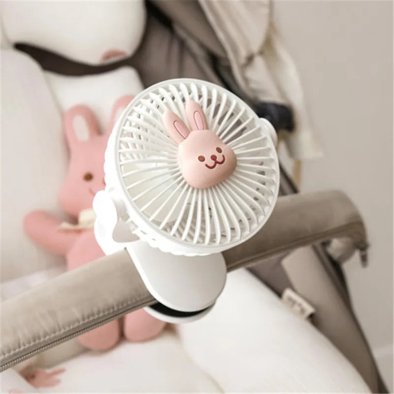 Ventiladores coreanos para cochecitos de bebé, ventilador portátil de clip para exteriores, lindo oso, conejo, ventilador eléctrico de mano recargable para el hogar, 3 velocidades