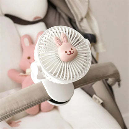 Ventiladores coreanos para cochecitos de bebé, ventilador portátil de clip para exteriores, lindo oso, conejo, ventilador eléctrico de mano recargable para el hogar, 3 velocidades